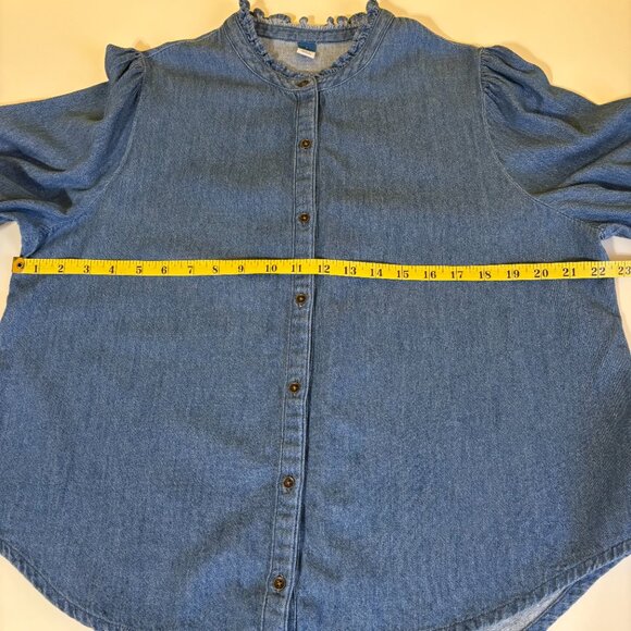 Old Navy Womens Denim Ruffle Collar Button Down Top Size‎ Large Balloon Sleeves - Picture 5 of 8